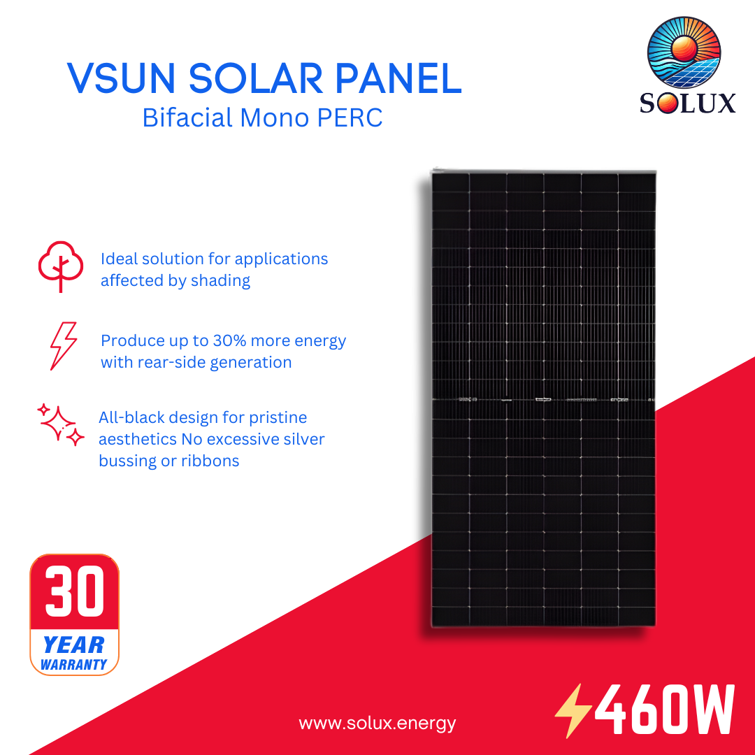This is an image of Bifacial Solar Panel VSUN 460W Black on Black